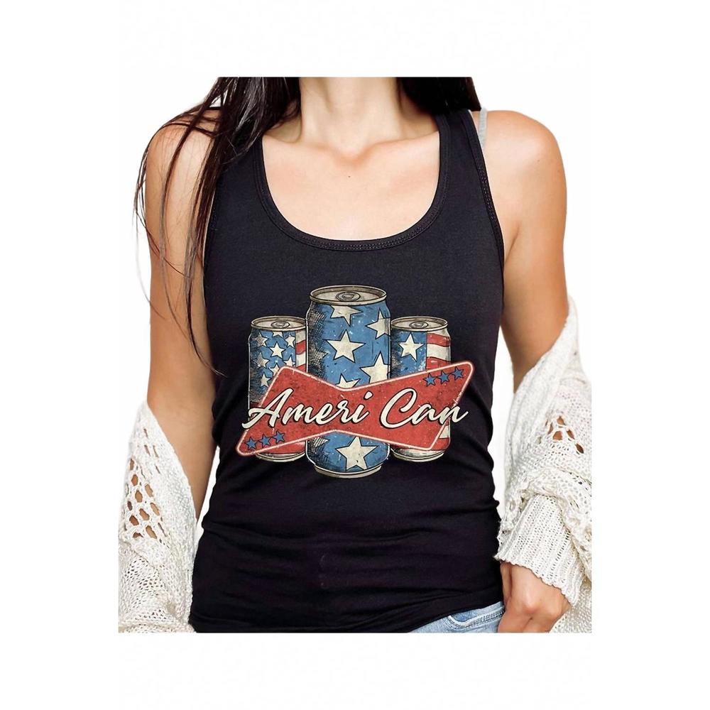 NEW HRT & LUV ameri can 4th of july graphic racerback tank top in black